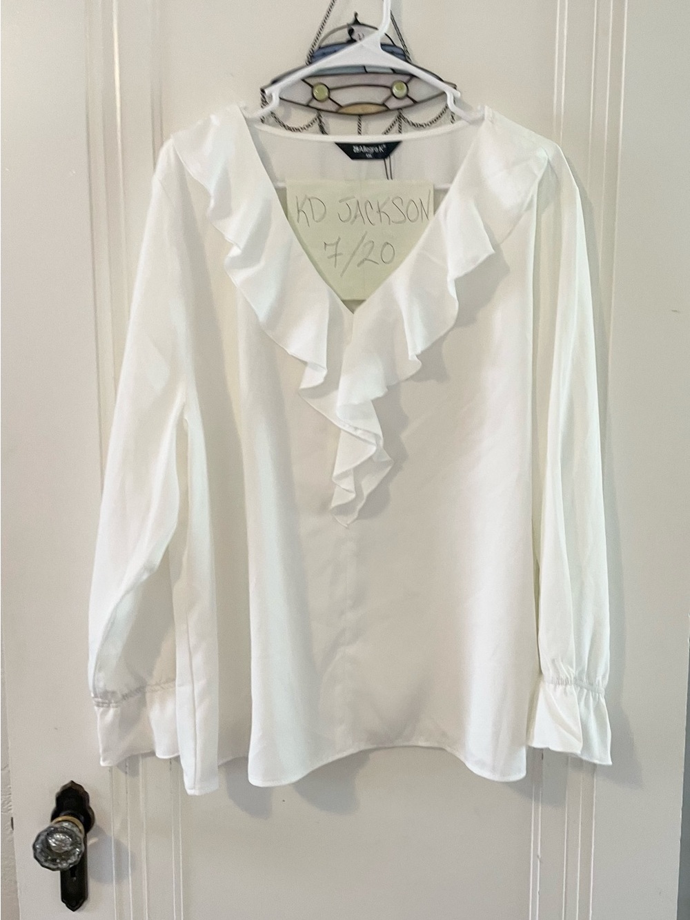 Modcloth White Ruffle V-Neck Long Sleeve Blouse